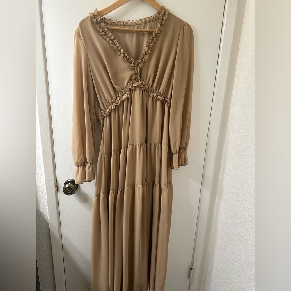 Brown ruffle maxi dress